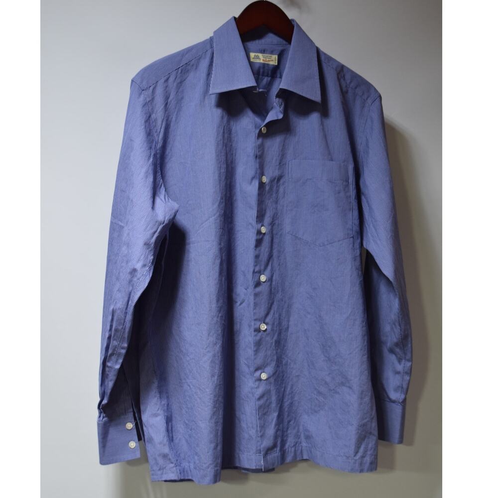 Thomas Mason Superfine Shirting Blue Micro Check Dress Shirt England Size Large